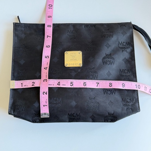MCM Black Nylon Monogram Visetos Pouch with Gold Accents Unisex Travel Bag
